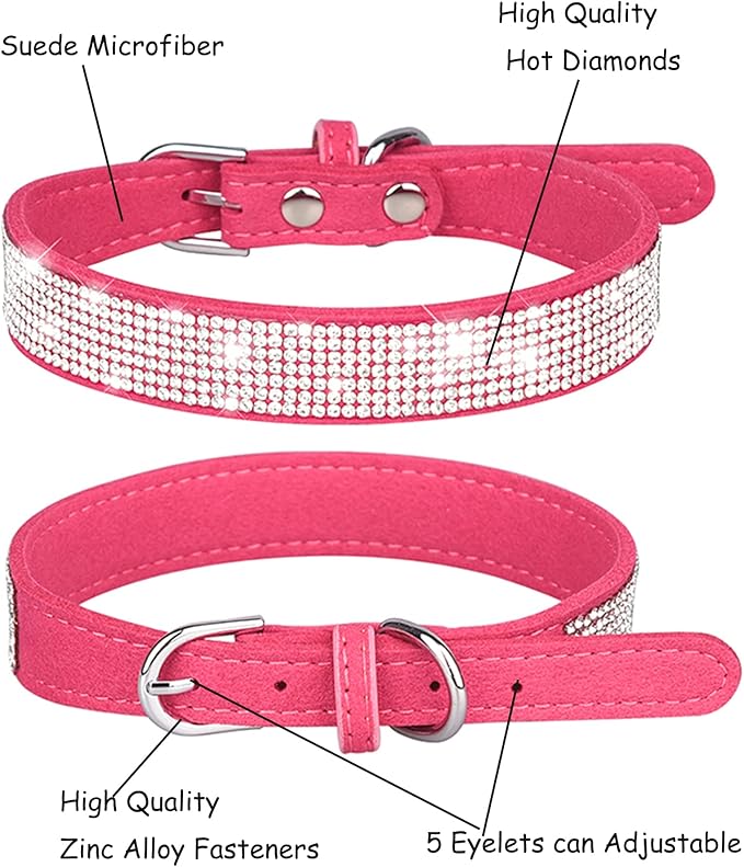 Bling Dog Collar for Small Medium Large Dogs, Rhinestone Dog Collars for Girl and boy Dog, Diamond Puppy Collars, Adjustable Leather Suede SOFE Cat Collar (L(15"-18.1"/38CM-46CM), Rose Red1)