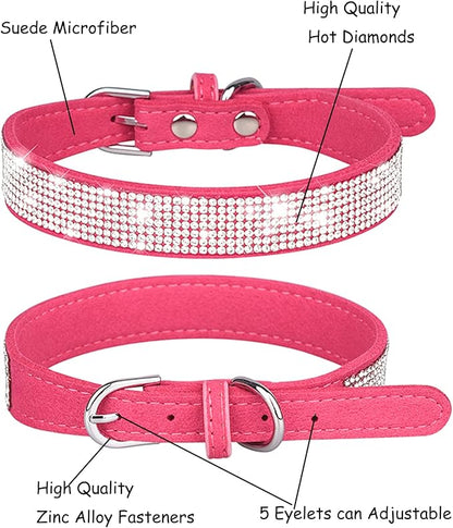 Bling Dog Collar for Small Medium Large Dogs, Rhinestone Dog Collars for Girl and boy Dog, Diamond Puppy Collars, Adjustable Leather Suede SOFE Cat Collar (M(13"-15.4"/33CM-39CM), Rose Red1)