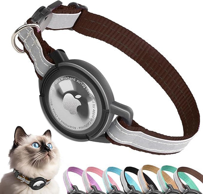Airtag Cat Collar Breakaway, Odokele Reflective Cats Collars with Apple Air Tag Holder for Kitten, Cat GPS Tracker Adjustable Collars with Safety Quick Release Buckle for Kitties and Puppies - Coffee