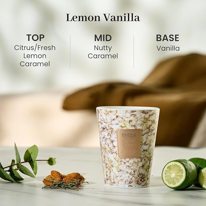 M&SENSE Lemon Vanilla Scented Soy Candle, 3 Wick Highly Scented 14.1 Oz 80H, Aromatherapy Christmas Gift for Women and Men