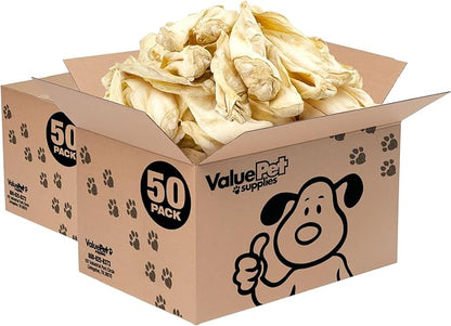 ValueBull Premium Cow Ears, 100 Count Bulk Pack - All Natural Dog Treats, 100% Angus Beef, Single Ingredient, Cleans Teeth & Gums