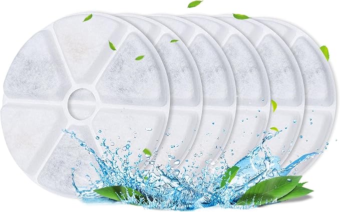 BOORCA Cat Water Fountain Filters, 6 Pieces Triple Filtration System Replacement Filter Fit for 84oz/2.5L Cat Pet Fountain, 6 Filtration System and 2 Pre-Filter Sponges