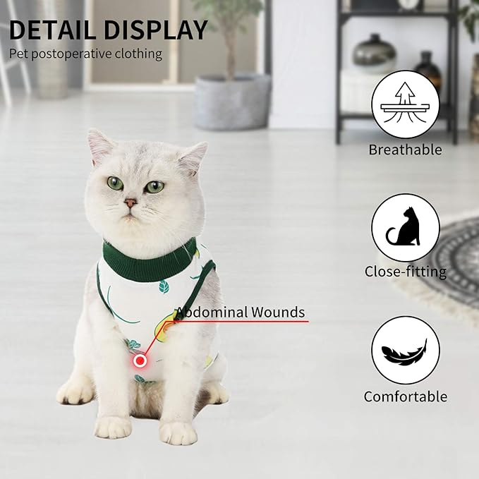 Cat Professional Surgical Recovery Suit,E-Collar Alternative for Cats Dogs,After Surgery Wear, Pajama Suit,Home Indoor Pets Clothing (M (6-8 1bs), Avocado)