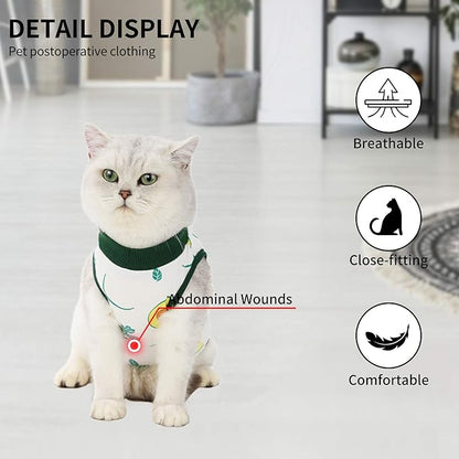Cat Professional Surgical Recovery Suit,E-Collar Alternative for Cats Dogs,After Surgery Wear, Pajama Suit,Home Indoor Pets Clothing (M (6-8 1bs), Avocado)