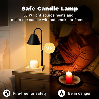 Black Dimmable Candle Warmer Lamp, Adjustable Height, Timer, Wooden Base, for Scented Wax with 2 Bulbs