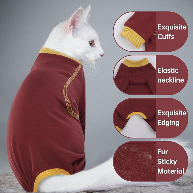 QBLEEV Sticky Hair Cat Clothes, Prevent Fur Shedding Shirts for Cats Only, Kitten Pajamas Costumes Outfits for Daily Wear Parties Photography, Anti-Shed Cat Onesie Recovery Suit for Cat or Small Dogs