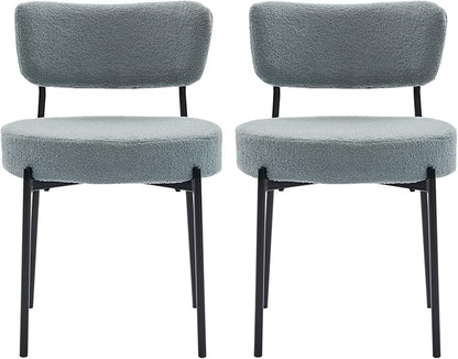Grey Boucle Dining Chairs Set of 2, Upholstered Dinner Chair with Metal Frame, Dining Room Chairs with Padded Seat, Round Modern Seating for Living Room