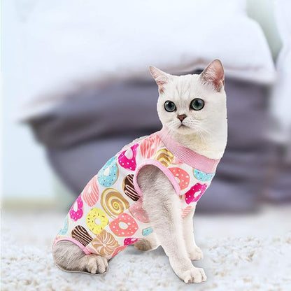 Cat Professional Surgical Recovery Suit,E-Collar Alternative for Cats Dogs,After Surgery Wear, Pajama Suit,Home Indoor Pets Clothing Doughnut S