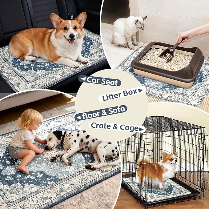 Washable Pee Pads for Dogs, 2 Pack Reusable Puppy Training Pads 48"x48" Super Absorbent Waterproof Dog Training Pads, Non-Slip Potty Pads, Whelping Pads Litter Mat Navy & Ecru