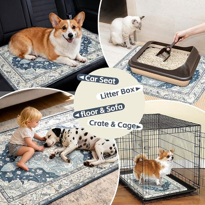 Washable Pee Pads for Dogs, 2 Pack Reusable Puppy Training Pads 48"x48" Super Absorbent Waterproof Dog Training Pads, Non-Slip Potty Pads, Whelping Pads Litter Mat Navy & Ecru