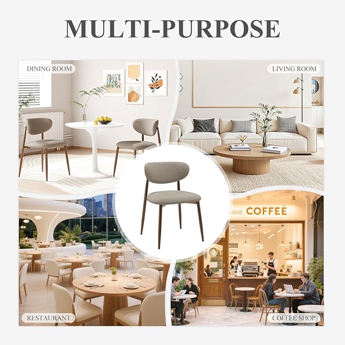 Dining Chairs Set of 6, Upholstered Dining Room Chairs with Metal Legs and Anti Slip Pads, Curved Back Kitchen Chair for Home and Restaurant Use, Camel