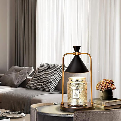 OurLeeme Candle Warmer Lamp - Dimmable Electric Candle Warmer Lamp with Timer Vintage Metal Candle Lamp for Jar Candles Aromatic candleholders for Home Decor (with 2 Bulbs, Black)