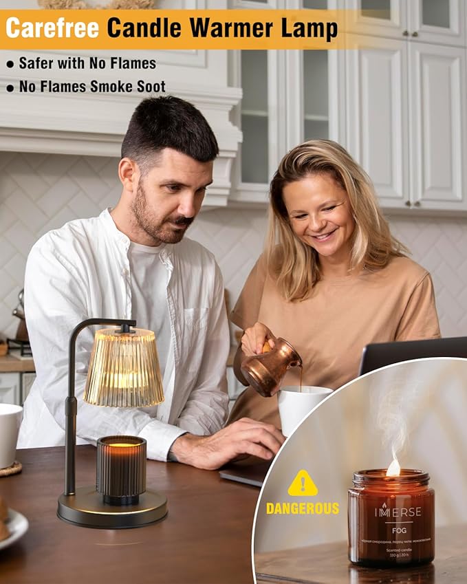 Candle Warmer Lamp with Timer Dimmable - Adjustable Electric Wax Melt Warmer Scented Large Jar Candles Lights, House Warming Birthday Gifts for Women, Glass Vintage New Home Living Room Decor, Dark