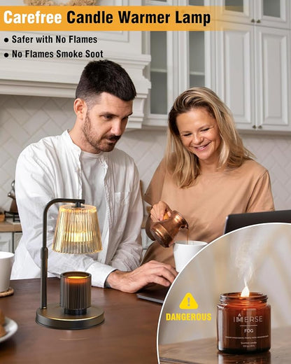 Candle Warmer Lamp with Timer Dimmable - Adjustable Electric Wax Melt Warmer Scented Large Jar Candles Lights, House Warming Birthday Gifts for Women, Glass Vintage New Home Living Room Decor, Dark