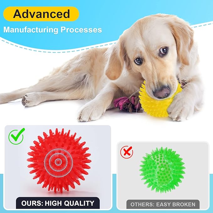 VITEVER 3 Colors 4.5” Heavy Duty Squeaky Dog Toy Balls for Medium Large Dogs, Dog Chew Toys for Teething, Spiky Balls for Aggressive Chewers, Durable Toys for Teeth Cleaning and Training