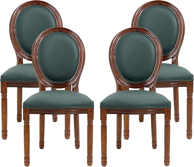 Nrizc French Country Dining Chairs Set of 4, Farmhouse Dining Room Chairs with Round Back, Solid Walnut Wood Legs, Oval Side Chairs for Kitchen/Bedroom/Dining Room