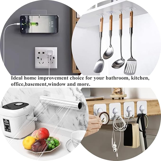 JINSHUNFA Adhesive Wall Hooks for Hanging Heavy Duty Towel Coat Hooks Waterproof Transparent Hook for Bathroom Shower Kitchen Keys Door Outdoor Home Improvement Utility Hook 8 Pack