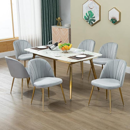 Velvet Dining Chairs Set of 2, Upholstered Mid Century Modern Dining Chairs, Armless Accent Chair with Metal Gold Legs for Living Room, Kitchen, Dining Room, Grey
