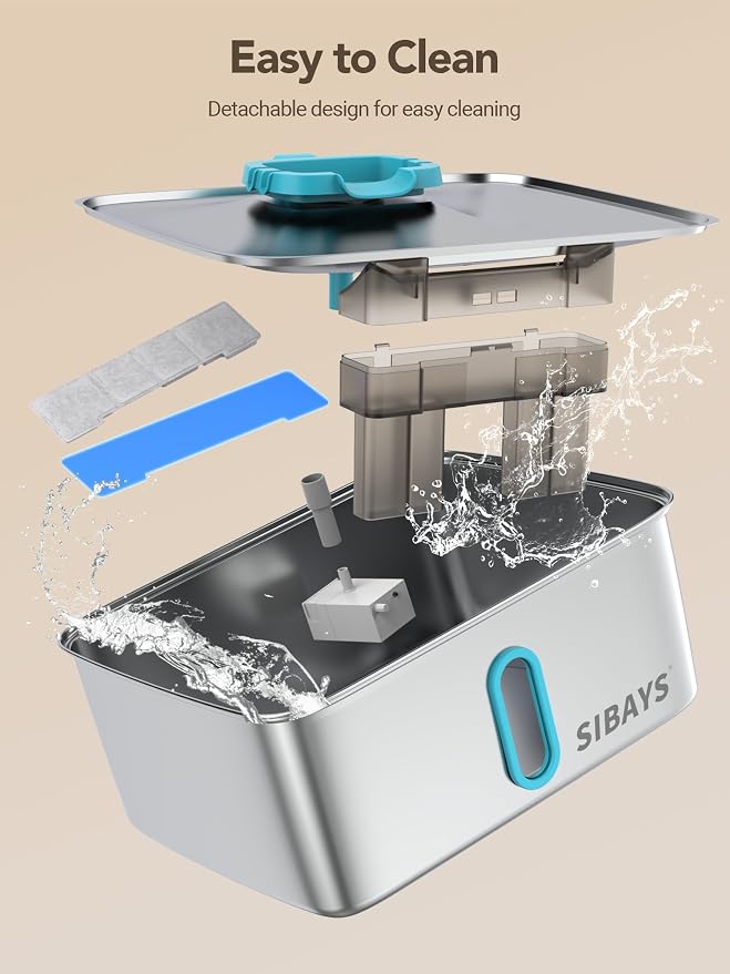 SIBAYS 4Gal/15L Large Dog Water Fountain, Stainless Steel Pet Water Fountain with Water Level Window and LED Light, Ultra Quiet Automatic Dog Water Bowl Dispenser, Easy to Clean(FS78, Silver-Blue)
