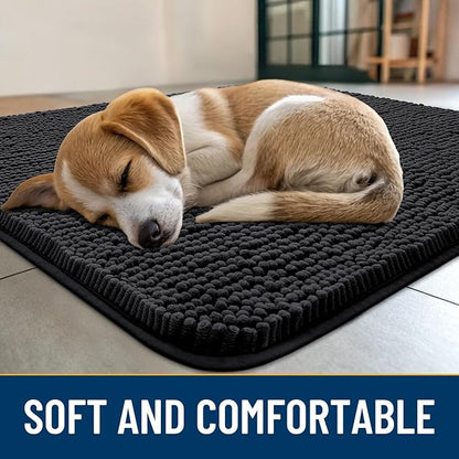 Smiry Dog Door Mat for Muddy Paws 44x24, Absorbs Moisture and Dirt Doormat, Non-Slip Washable Quick Dry Chenille Front Door Mat Indoor Entrance, Entryway Carpet for Inside Floor, Black