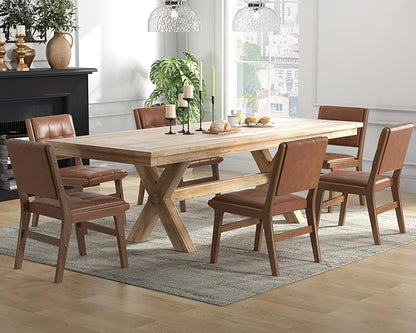 KCC Modern PU Leather Dining Chairs Set of 4, Upholstered Kitchen Chairs with Solid Wood Legs and Comfortable Seat for Dining Room/Lounge/Bedroom(Brown)