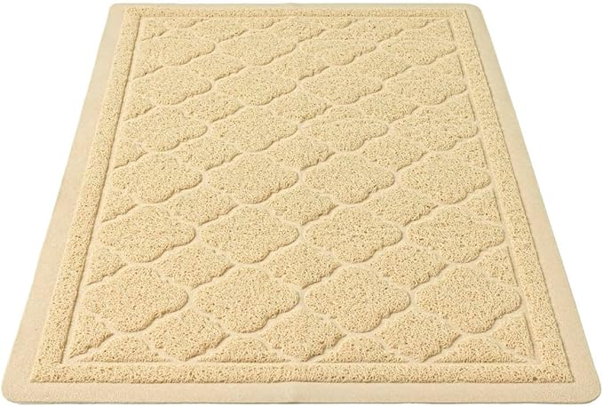 WePet Cat Litter Box Mat, Kitty Premium PVC Pad, Durable Trapping Rug, Phthalate Free, Urine-Resistant, Scatter Control, L 35 x 23 Inch, Beige