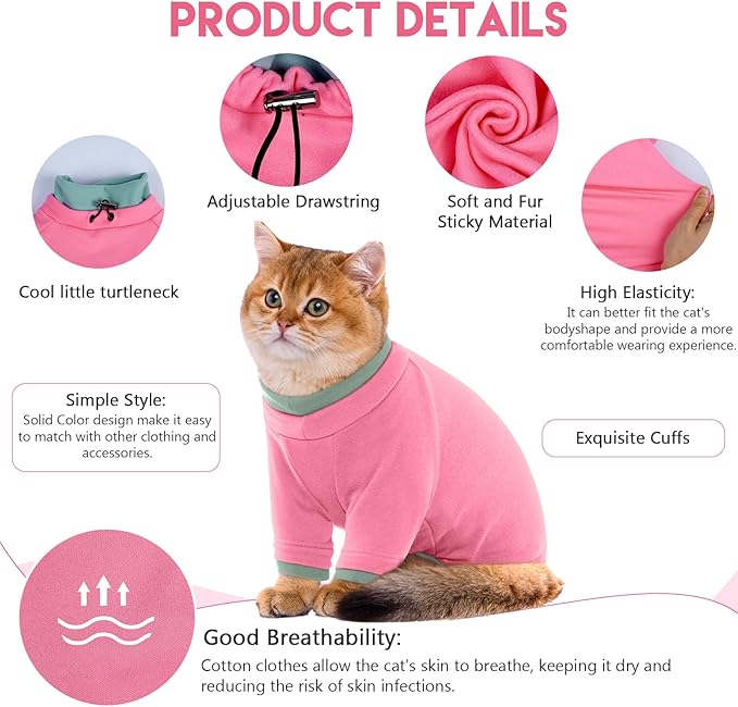 Sticky Cat Clothes Stretchy, Sphynx Hairless Sweater & Pajamas for Cats only, Soft Cat Onesie for Cats After Surgery Female Male & Hair Loss Prevention, Pink XS