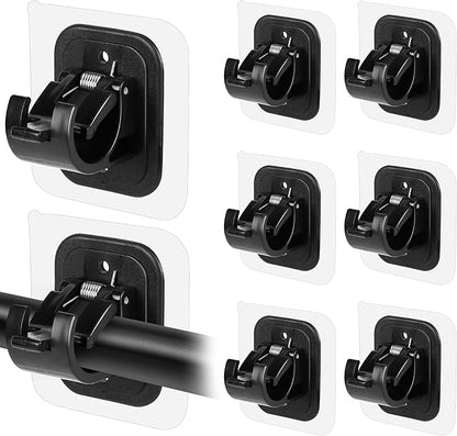 Codoule 8PCS No Drill Curtain Rod Brackets No Drilling Self Adhesive Curtain Rod Holder Hooks Nail Free Curtain Rod Hooks Curtain Hangers for Bathroom Kitchen Home Bathroom and Hotel (Black)