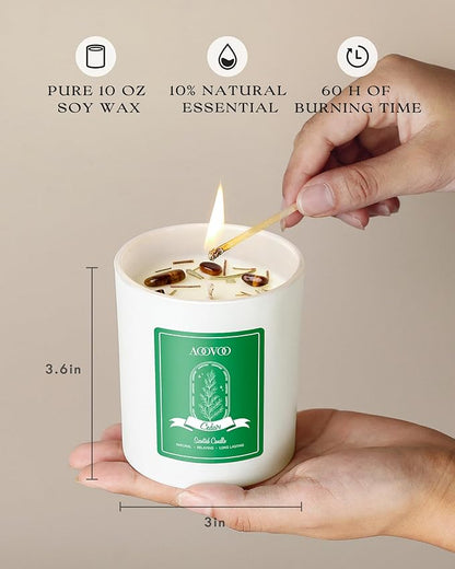AOOVOO Cedar Scented Candles for Women - Aromatherapy Candle with Crystals Inside, 10oz Soy Candles for Home Scented, Birthday Gifts Christmas Candle for Women Mom