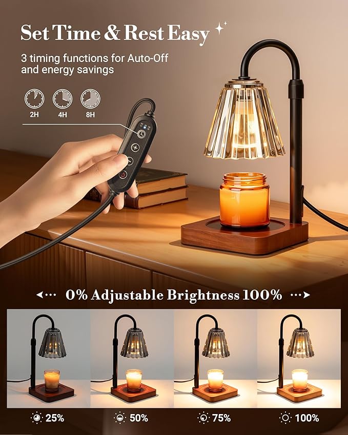 Marycele Black Candle Warmer Lamp with Timer for Yankee Candles, Christmas Birthday Thanksgiving Gifts for Mom Women Sister Her, House Warming Gifts, Office Room Home Decor, Clear Wax Warmer