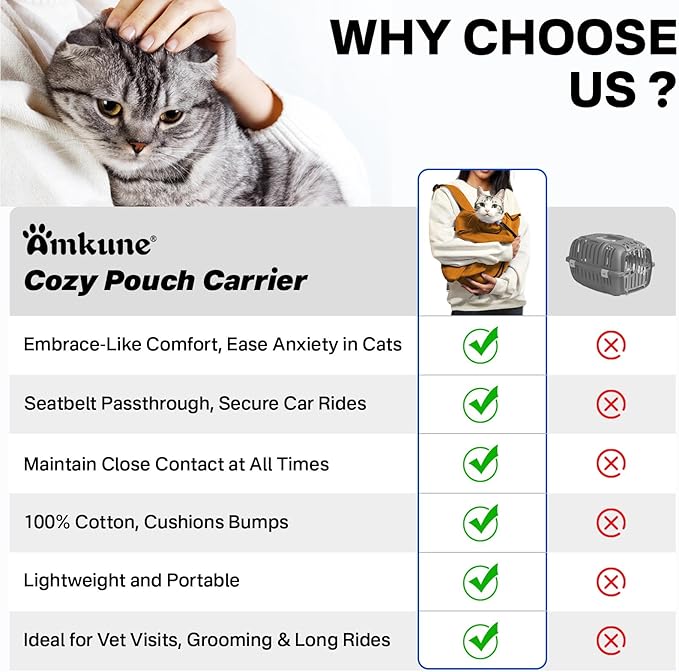 [Cozy Travel] Cat Carrier Pouch, Soft Sided Cat Sling Bag for Small Medium Cats, Carrying Sack, Restraint for Nail Trimming, Grooming,Caramel Small Upgrade
