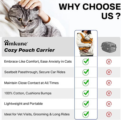 [Cozy Travel] Cat Carrier Pouch, Soft Sided Cat Sling Bag for Small Medium Cats, Carrying Sack, Restraint for Nail Trimming, Grooming,Caramel Small Upgrade