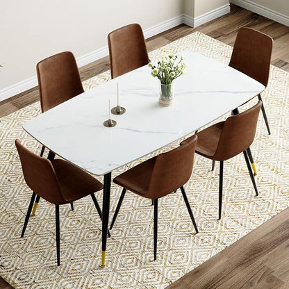 Dining Room Table Set for 6, Dining Table Set for 6 with Chairs, Sintered Stone Dining Set for 6, Easy to Assemble