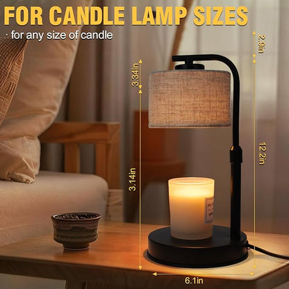Candle Warmer Lamp with Timer,2 Bulbs, Metal Base and Adjustable Height Fabric Shade Candle Warmer Lamp for All Jar Candles, House Warming Decor Gifts, French Gold (Metal)