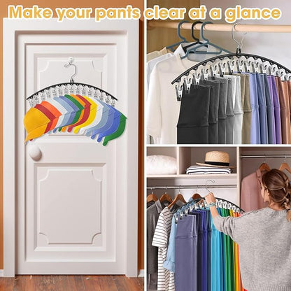 Upgrade Skirt Pants Hangers with Clips, Metal Legging Organizer for Closet with 15 Cilps Holds 90 Leggings/Shorts/Jeans/Skirts Pants Hangers Space Saving Closet Organizers and Storage, Black 6Pack