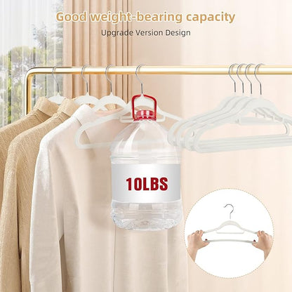 Velvet Clothing Hangers Non-Slip White Suit Hanger Space Saving Clothes Hanger Heavy Duty Adult Hanger Hangers with 360°Swivel Hook 20 Pack