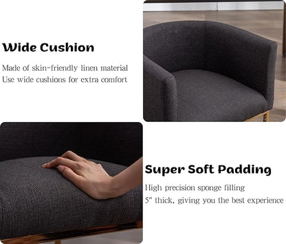 Linen Fabric Dining Chairs Set of 6 Modern Barrel Arm Chairs with Black Frame, Upholstered Kitchen Chairs 18.5" Wide Accent Chairs for Living Room Dining Room Restaurant, Charcoal