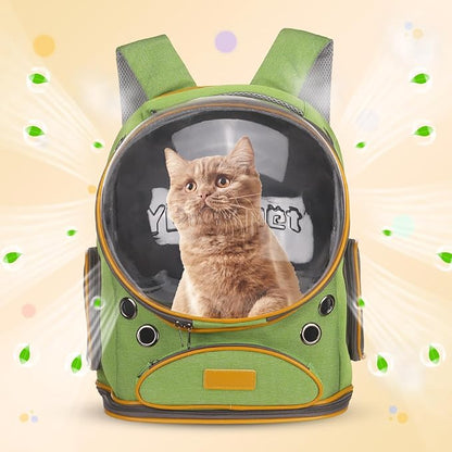 Pet Backpack Carrier, Portable and Ventilated, Oxford Cloth, Dog Cat Travel Bag with Transparent Cover 12.6", (Green, 1 Pcs), Intended for Hiking/Camping/Traveling