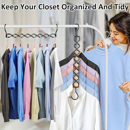 12 Pack Space Saving Hangers for Clothes, Heavy Duty 30Lbs Capacity Magic Clothes Space Saver Sturdy Metal Hanger Organizer with 360° Swivel Hook, Closet Organizers Storage Dorm Essentials Black