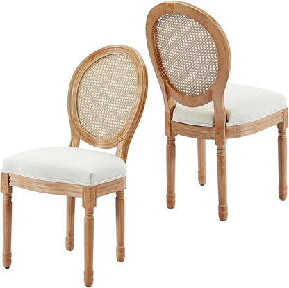 Nrizc French Country Dining Chair Set of 2, Vintage Chic, Upholstered and Carved Wooden Frames, Beige Linen Fabric, Lightweight and Sturdy, Ideal for Dining Room, Kitchen, Living Room, Bedroom