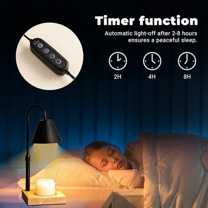 Black Dimmable Candle Warmer Lamp, Adjustable Height, Timer, Wooden Base, for Scented Wax with 2 Bulbs