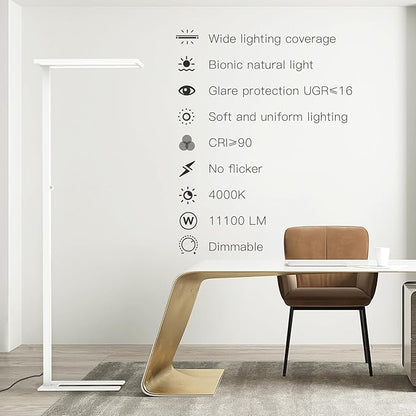 STERREN 76" Led Floor Lamp, 105W White Modern Free-Standing Lamp,11100LM Dimmable Eye-Care Tall Reading Lamp for Reading Study Room,Office,Meeting Room,4000K Natural Daylight