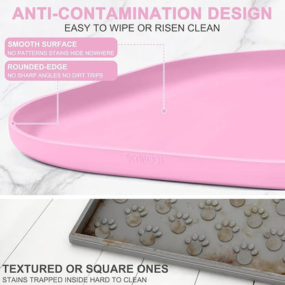 SMILOOL Waterproof Silicone Pet Food Mat with Raised Edge for Dog & Cat | 12" x 12" Non-Slip Small Pet Feeding Mats with Lip for Food & Water Bowl, Food Grade, Easy Cleaning, Pink