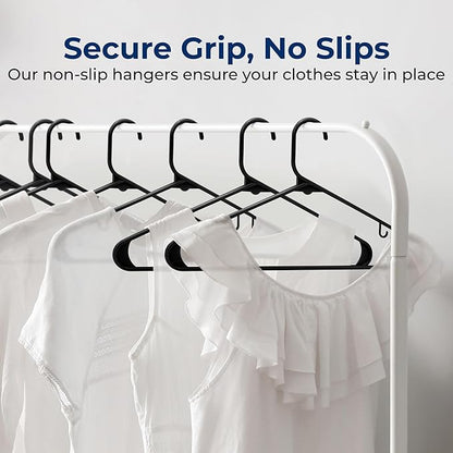 SereneLife Premium 10 Pack Plastic Hangers, Lightweight, Durable, Space Saving Clothes Organizers, Suitable for Shirts, Sweaters, Hoodies, Dresses, Kids Clothes, Good for Home Organization (Black)