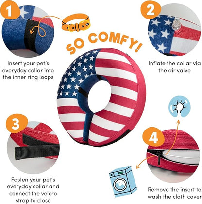 BENCMATE Inflatable Dog Cone Collar Alternative, Soft Dog Cone for Small Medium Large Dogs and Cats, Neck Recovery ECollar Donut Collar After Surgery (Large, Flag)