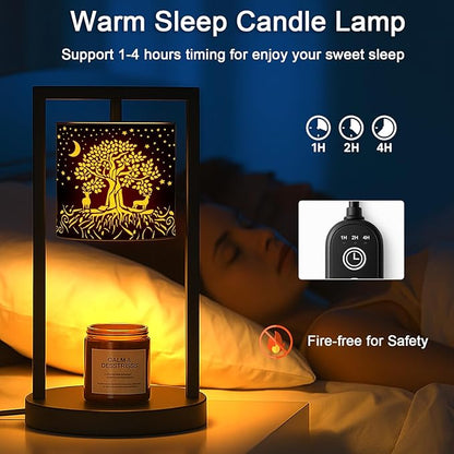Candle Warmer Lamp with Timer Wax Melt Warmer for Scented Jar Candles Candle Lamp Warmer Gifts for Mom, House Warming Gifts New Home Office Dorm Room Fall Decor(Tree of Life)