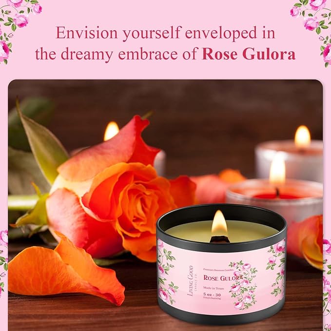 Rose Gulora Pure Beeswax Candle Tin - 30+ Hours Long Burning Classically Designed Non-Toxic Scented Candles for Home Decor and Aromatherapy to Stress & Anxiety Relief with Natural Fragrance - 5 oz
