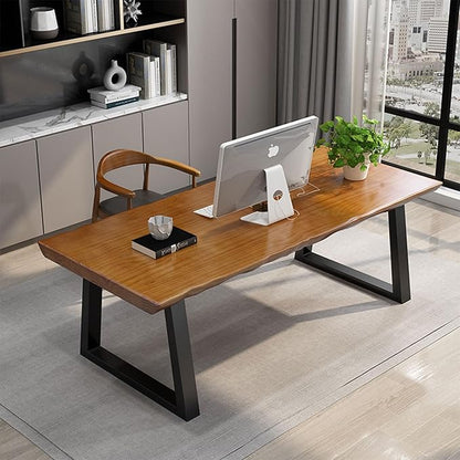 Solid Wood Administrative Computer Desk - Rustic Style Large Office Desk, Modern Minimalist Workstation for Home, Ideal for Learning, Writing, and Professional Use (Dark Yellow, 62.99in)