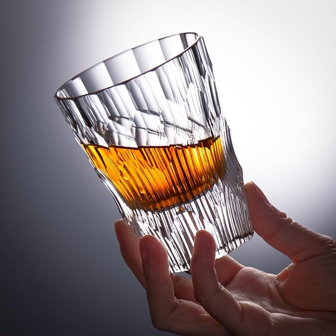KAMMAK Crystal Whiskey Glasses Set of 2, Handcrafted 6.09oz Old Fashioned Glasses Stemless, Luxury Cocktail Glasses, Hand Blown Scotch Cup for Women, Men Gift for Rocks, Bourbon, Bar Barware