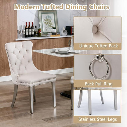 Goujxcy 5-Piece Dining Table Set Modern Faux Marble Dining Table Set for 4, Luxury 68" Long Faux Marble Kitchen Table with 4 Velvet Upholstered Chairs, Mirrored Stainless Steel Base